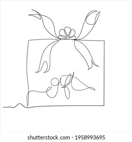 Gift box with ribbon one line drawing isolated on white.Birthday gift. Outline vector sign,Continueous line drawning. Gift box or present  line icon, outline vector sign, Vecter illustrator