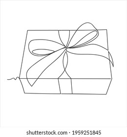 Gift box with ribbon one line drawing isolated on white. birthday gift. Outline vector sign, Continueous line drawning. Gift box with ribbon line icon, outline vector sign, Vecter illustrator