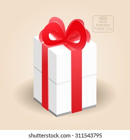 Gift box with ribbon and red bow. Vector illustration.