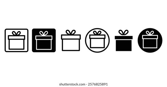 gift box ribbon simple line icon vector design black white color illustration collection sets