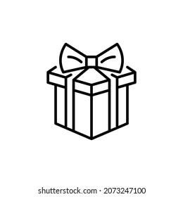 Gift box with a ribbon tied on top. Birthday, Christmas or other celebration event present. Pixel perfect, editable stroke