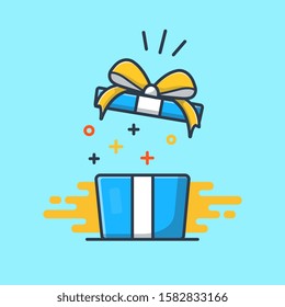 Gift Box With Ribbon Vector Icon Illustration. Gift Wrapping, Gift Icon Concept White Isolated. Flat Cartoon Style Suitable for Web Landing Page, Banner, Sticker, Background