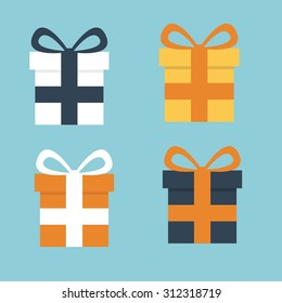 Gift, gift box with ribbon, vector Icon of flat design.