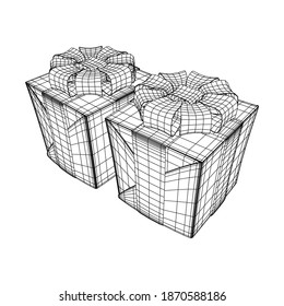Gift Box with ribbon. Wireframe low poly mesh vector illustration.