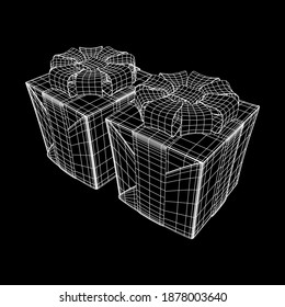Gift Box with ribbon. Wireframe low poly mesh vector illustration.