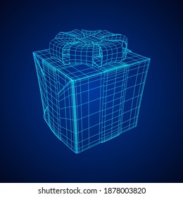 Gift Box with ribbon. Wireframe low poly mesh vector illustration.