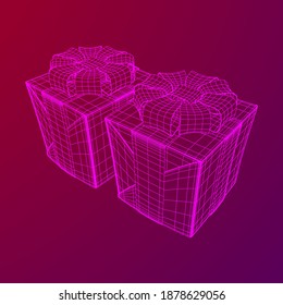 Geschenkbox mit Band. Wireframe Low-Poly-Mesh, Vektorgrafik.
