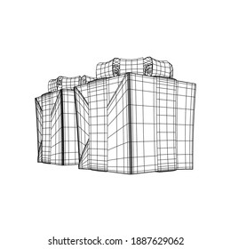 Geschenkbox mit Band. Wireframe Low-Poly-Mesh, Vektorgrafik.