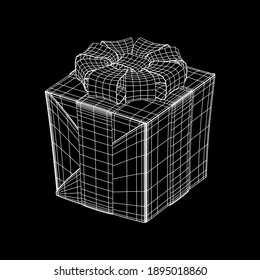 Gift Box with ribbon. Wireframe low poly mesh vector illustration.