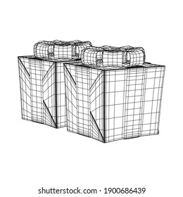 Gift Box with ribbon. Wireframe low poly mesh vector illustration.