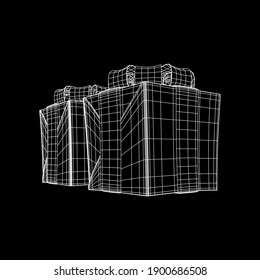 Gift Box with ribbon. Wireframe low poly mesh vector illustration.