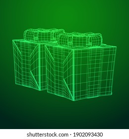 Geschenkbox mit Band. Wireframe Low-Poly-Mesh, Vektorgrafik.