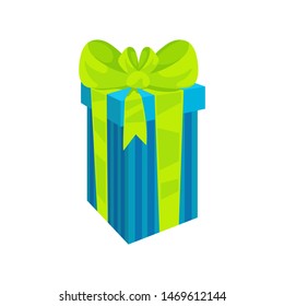Gift box with ribbons and bows, a beautiful gift wrap. The concept of Christmas, New Year, sales, shopping, discounts. Isolated object on a white background. Vector illustration.