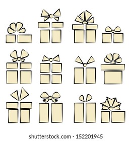 gift box with ribbons and bows with a stroke