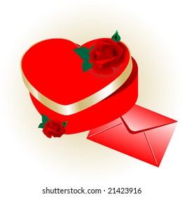 Gift box with roses and envelope