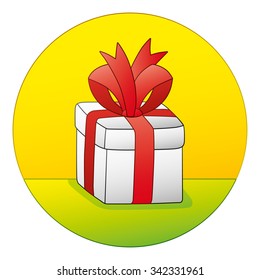 Gift box round icon.
