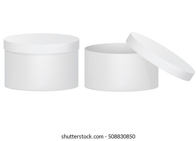 Gift box. Round white package. Vector illustration isolated on white background
