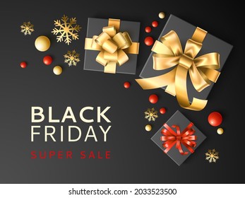 Gift box sale. Black friday discount banner with