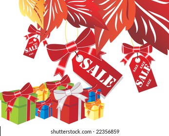 gift box with sale tag, wallpaper