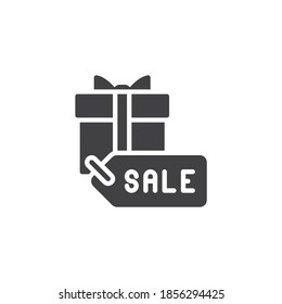 Geschenkbox Verkauf Vektorsymbol. volles Flachzeichen für mobiles Konzept und Webdesign. Shopping Box verkaufen Glyph Symbol. Symbol, Logo-Abbildung. Vektorgrafik