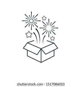 Gift box. Salute. Vector linear icon on a white background.