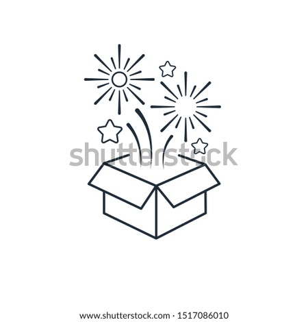 Gift box. Salute. Vector linear icon on a white background.