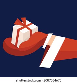 Caja de regalo en la mano de Santa. EPS de dilución de vectores 10