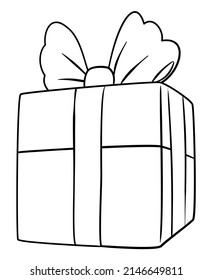 Gift box, sealed with a classic bow tie in outlines style, ready to color it.