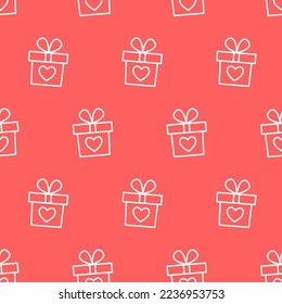 Gift box seamless pattern background with icons. Vector present texture illustration for birthday party, holidays gifts wrapping paper, shopping banner design.