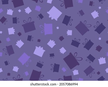 Patrón sin fisuras de la caja de regalo. Los regalos se reparten de manera caótica. Diseño para envolver papel, materiales promocionales, carteles y afiches. Ilustración del vector