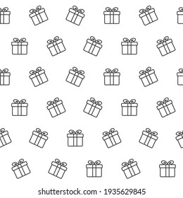 Gift Box Seamless Pattern. Line Art.  Christmas, New Year, Holidays, Birthday Background. Vector Illustration.