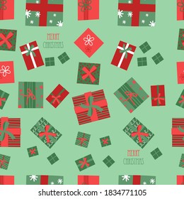 Geschenkbox nahtloses Muster auf grünem Hintergrund für WeihnachtsWallpaper, Geschenkverpackung, Tapete usw.