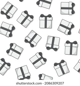 Gift Box Seamless Pattern On A White Background. Gift Presents Illustration