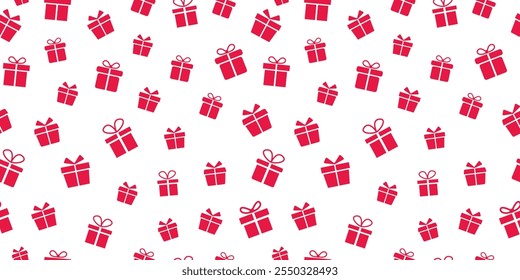 Gift box seamless pattern on white background. Gift boxes motif fabric for birthday, package, present, wrap, surpise, shop