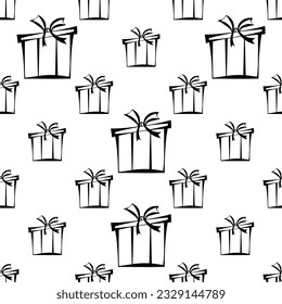 Gift Box Seamless Pattern, Present Box Vector Art Illustration