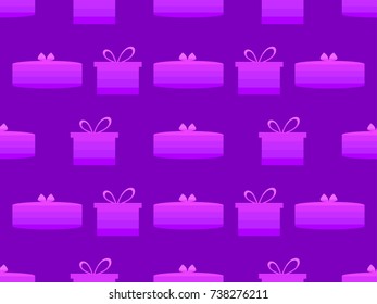Gift box seamless pattern. Shades of purple, pepper color. Vector illustration