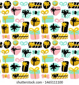 Gift Box Seamless Pattern. Vector Illustration of Trendy Greeting Background.