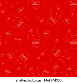 Gift box seamless pattern. Vector boxes with gifts and stars background for texture design. Birthday gift in pattern wrapping illustration eps10