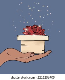 gift box with sequins on the arm