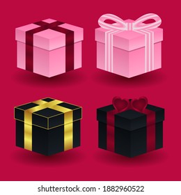 Gift Box Set 3d Vector Design Luxury Pink Gold Black Color Elgant Design For Valentine Or Happy Brithday Banner And Social Media Template Background Isometric