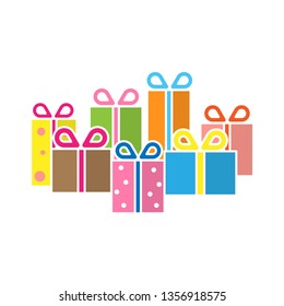Gift box set cartoon vector illustration. Present boxes in colorful color flat style. Shopping box for celebration season. 