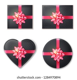 Gift box set collection black and pink Vector realistic. Product placement mock up. Design packaging 3d illustrations