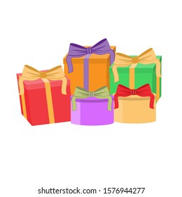 Gift box. Set of colorful gift boxes with bows. Isolated on white background