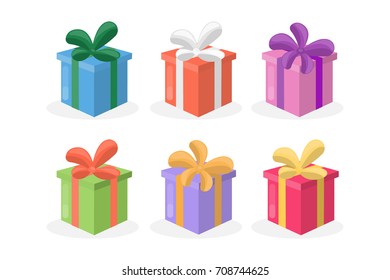 Gift box set. Colorful presents for holidays.