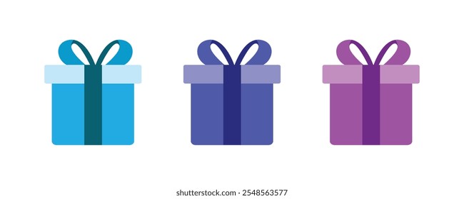 Gift box. Gift box set with cyan, blue, purple color for holiday celebration, special sales offer, birthday celebration. Gift box with wrapping paper and ribbon bow