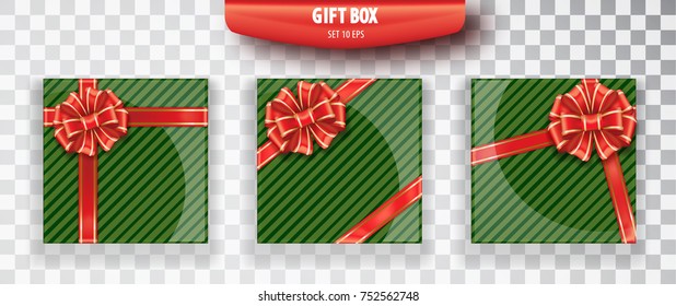 Gift Box. Set of green Christmas gift boxes isolated on a transparent background. Realistic vector object isolated 