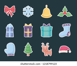 gift box with set icons of christmas