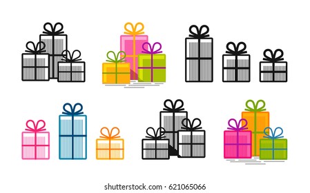 Gift box, set icons. Vector illustration