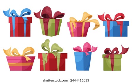 Gift box set. Illustration of isolated icon gift box with ribbon. Vector illustration.