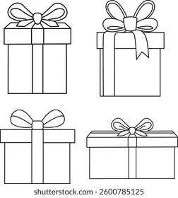 gift box set line art wrapped gift with ribbon bow drawing vector illustration